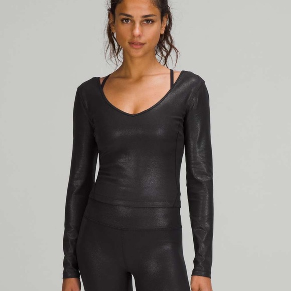 Lululemon Align Long Sleeve Cropped Shirt in Radiate Foil Print Black - Picture 1 of 9
